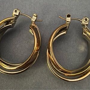 VTG  RARE Unique Tricolor Hoop Earrings Yellow White Rose Gold Stainless Steel